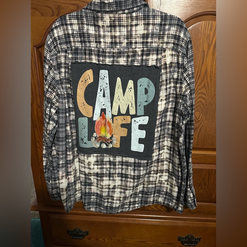 Camp Life upcycled bleached flannel tee made by me